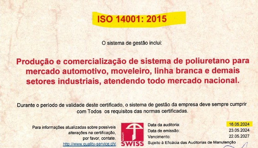 Certificado ISO 14001:2015 — Polychemical