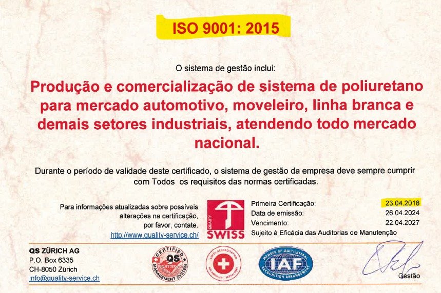 Certificado ISO 9001:2015 — Polychemical